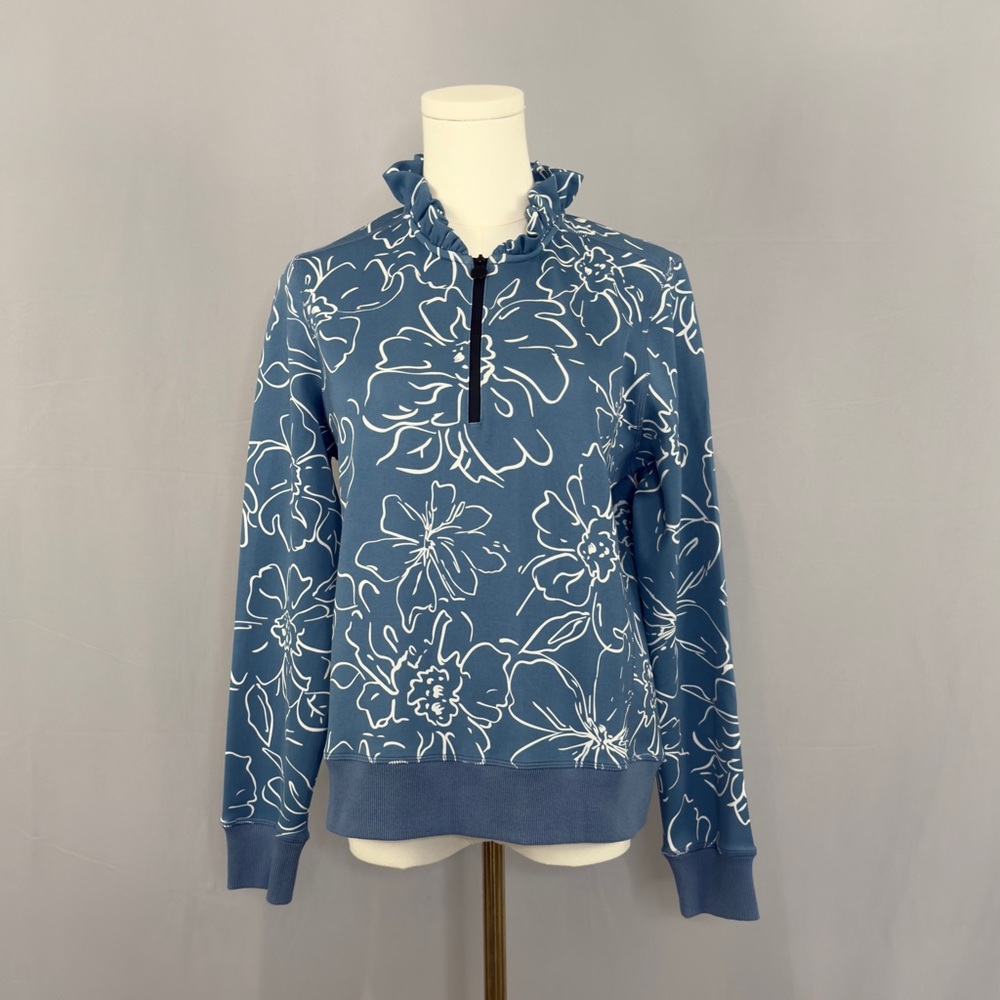 HYFVE Blue Floral Ruffle Half-Zip Sweatshirt